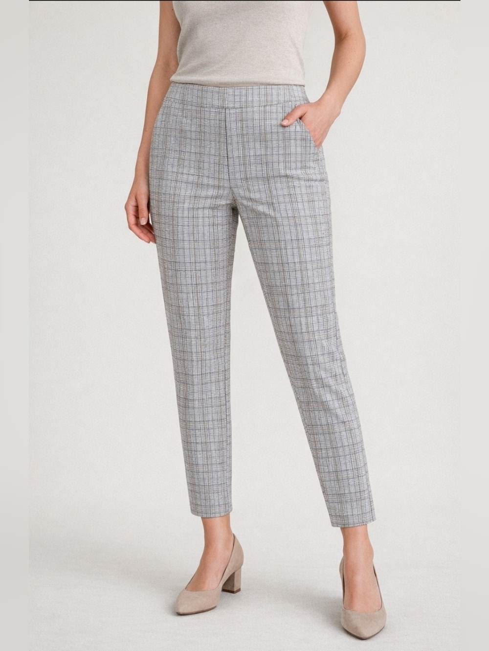 NWT Zac & Rachel Slim Ankle Stretch Pants Gray Blue Checked Plaid Womens Size 12